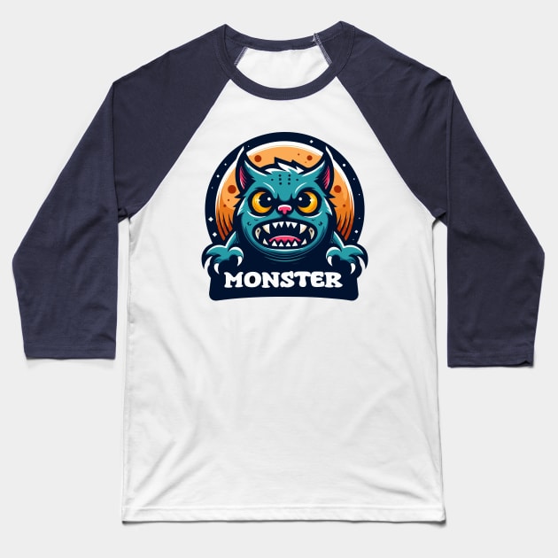 Monster cat Baseball T-Shirt by Pigxel 